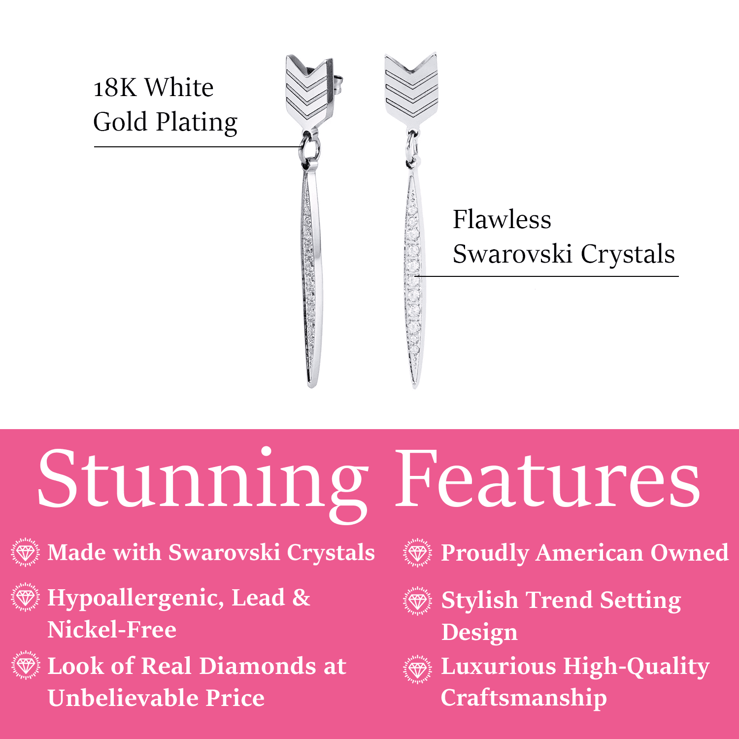 Cate & Chloe Addison 18k White Gold Plated Dangle Earrings with Simulated Diamond Crystals for Women
