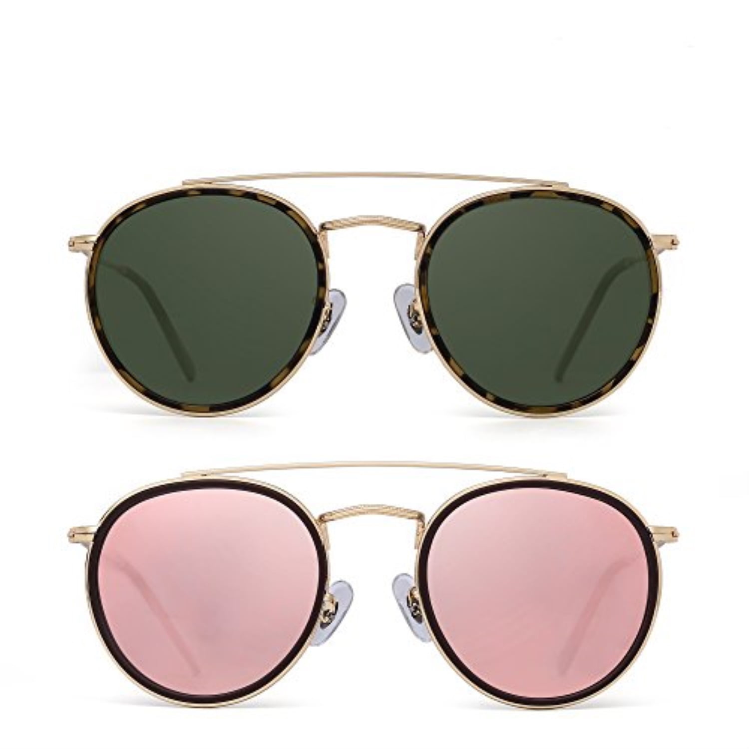 jim halo small polarized round sunglasses women vintage double bridge frame 2 pack (green & pink) - Walmart.com