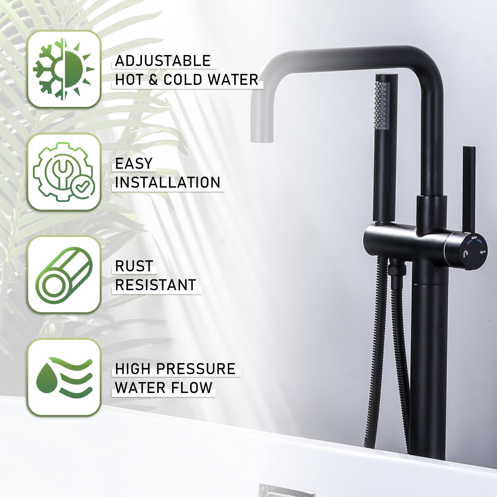 Wowow Single-Handle Freestanding Tub Faucet Floor Mount Bathtub Filler with Hand Shower in Matte Black
