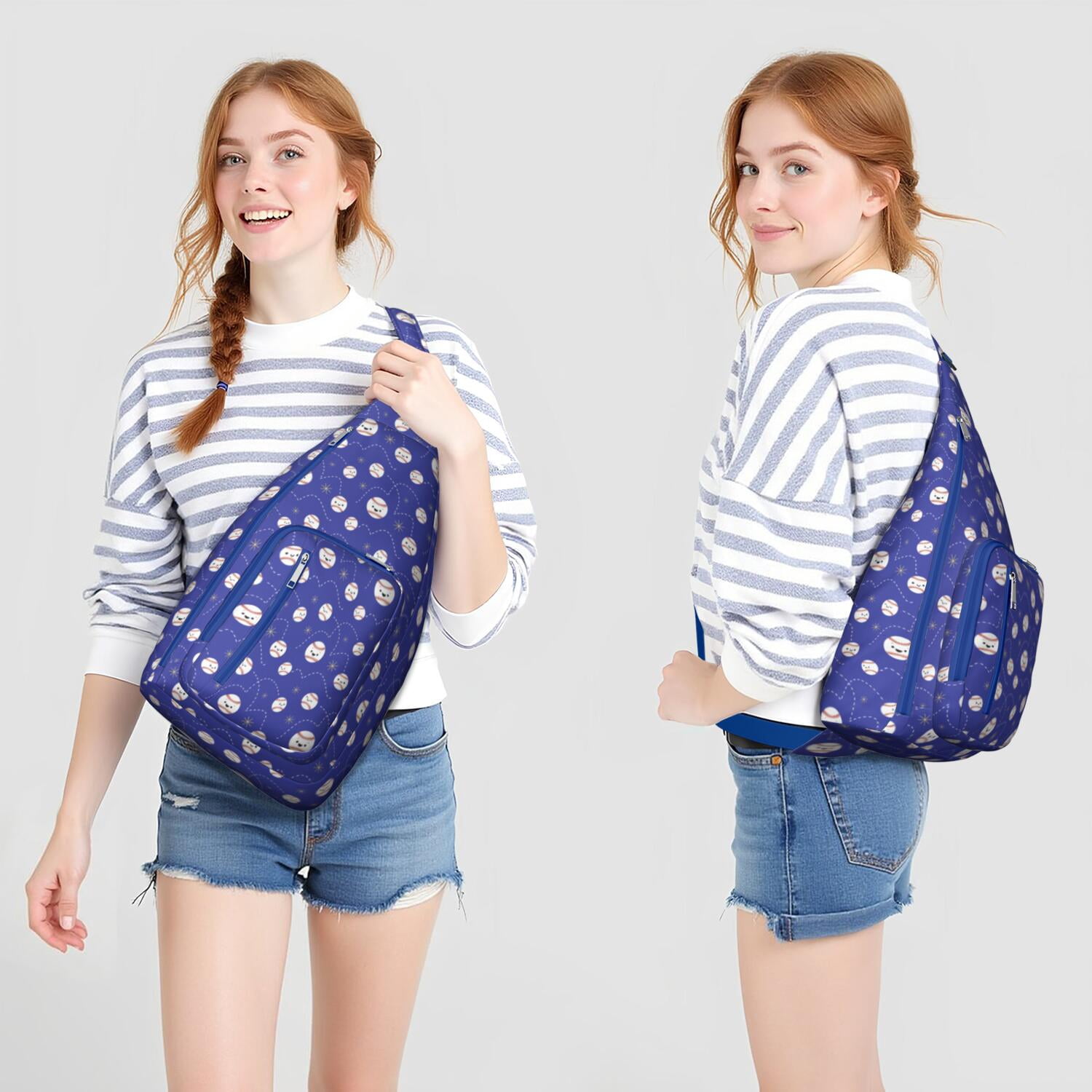 Sports Sling Backpack - Baseball, Football, Soccer, Basketball Print – Lightweight Crossbody Bag for Hiking, Gym, Travel – Athletic Gift for Sports Lovers