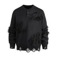 thumbnail image 4 of Men's Crew Neck Sweater Distressed Distressed Ripped Hole Long Sleeve Streetwear Button Knit Sweater Pullover Tops (M, Black), 4 of 8