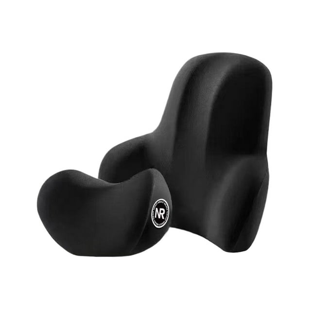 ZheElen Premium Memory Foam Core And Adjustable Straps Offer Head Neck And Lower Back Support Car Headrest Lumbar Support Black