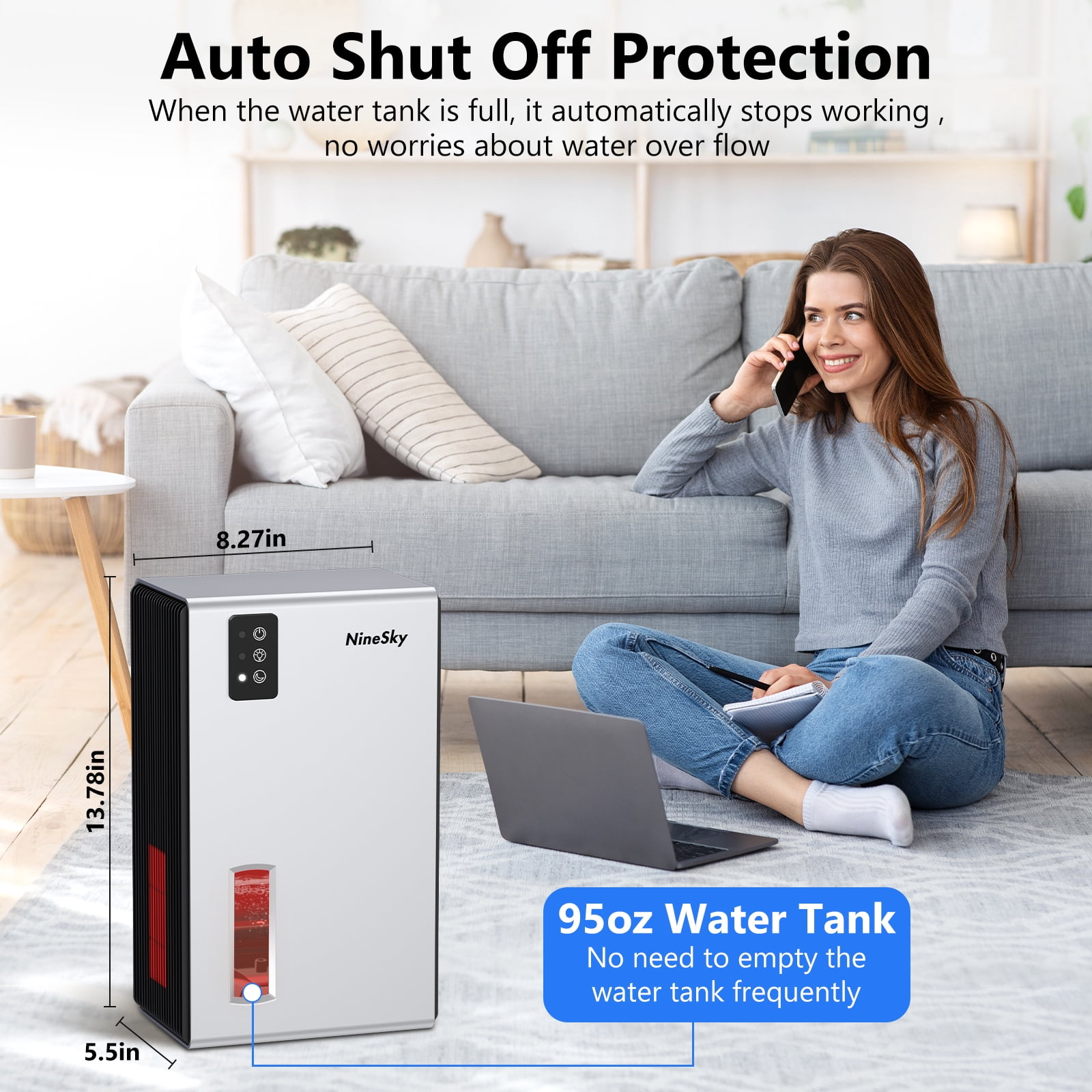 95OZ Dehumidifier for Home, 1000 Sq.Ft Moisture Absorber with Auto Shut-Off, 7 Color LED Lights for Bedroom, Bathroom, Basement, Closet (Silver)