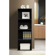 Hodedah 4-Shelf Wood Storage Bookcase for Home Office Organization, Black