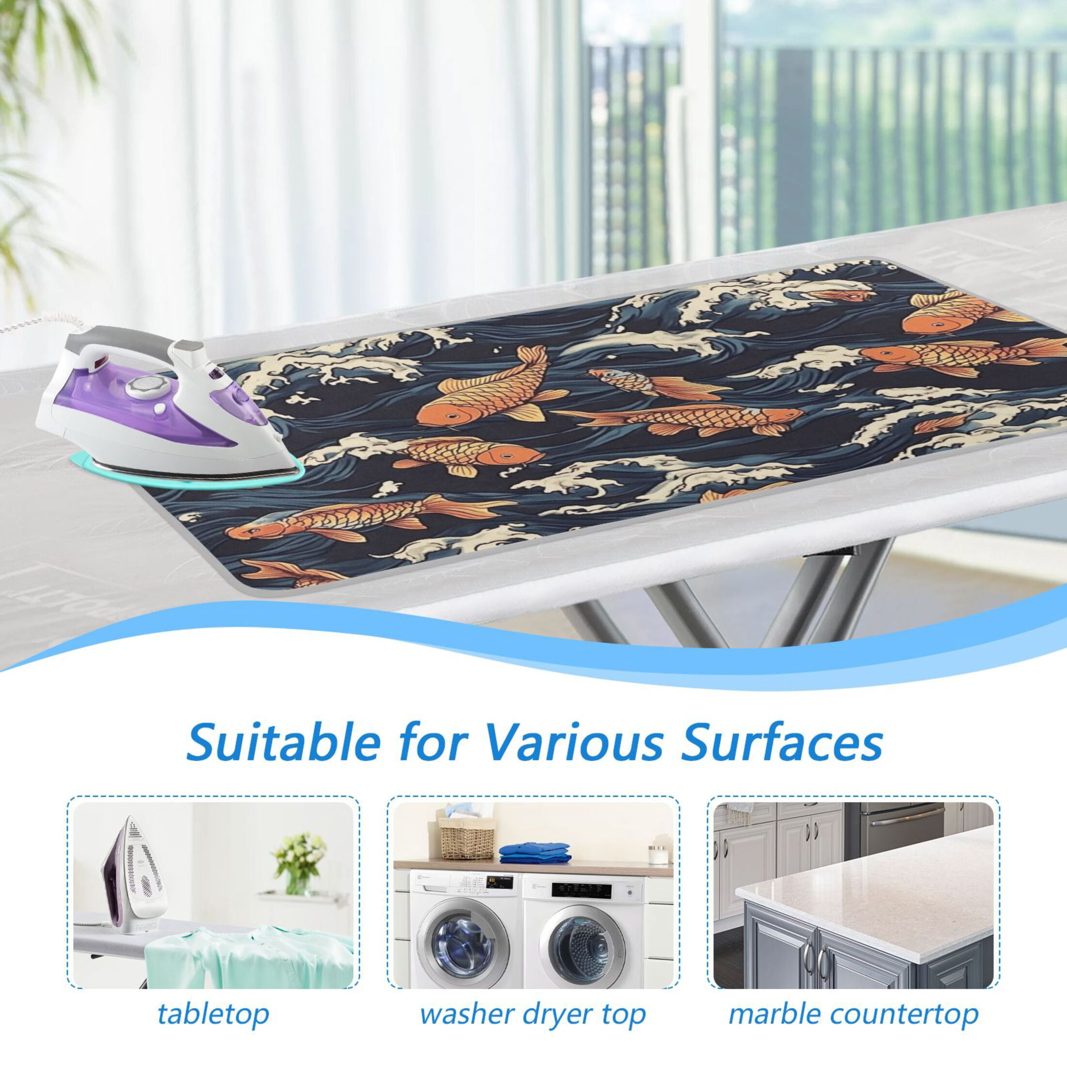 Fish with Deep Waves Ironing Mat Blanket for Table Top Travel Portable Ironing Board Pad 47.2x27.6 Inch