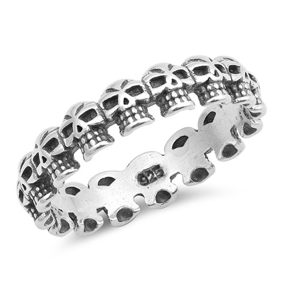 Oxidized Skull Eternity Stackable Biker Ring 925 Sterling Silver Band Jewelry Female Male Size 10