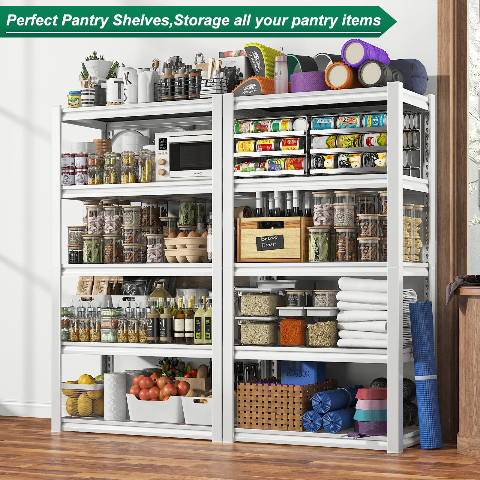 3000Lbs Storage Shelves Heavy Duty Shelving Unit for Home 5 Tier Shelves for Garage Storage Adjustable Metal Storage Rack Utility Shelf for Warehouse Pantry Kitchen, Freestanding White