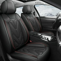 HuaGuan 5pcs Car Seat Covers Full Set with Waterproof Leather, Airbag Compatible Automotive Vehicle Cushion Cover Universal Fit for Most Cars SUV Truck Sedan (Black)