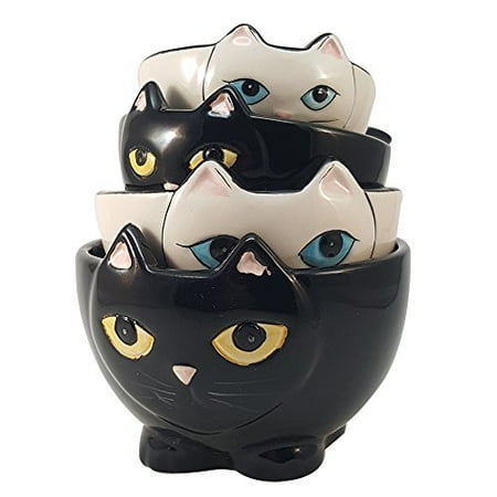 - Adorable Ceramic Black and White Cats Nesting Measuring Cup Set of 4 Creative Kitchen Decor