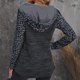 thumbnail image 3 of Sudadera con capucha Estampado de leopardo Diseño de empalme Escote de manga larga Botón a presión Bolsillo grande Cordón Sudadera con capucha para mujer Negro L, 3 of 7
