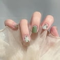 thumbnail image 2 of 24 Pcs Faux Ongles Vert Doux Fleur Perle Faux Ongles pour Femmes et Filles Colle Gelée, 2 of 9