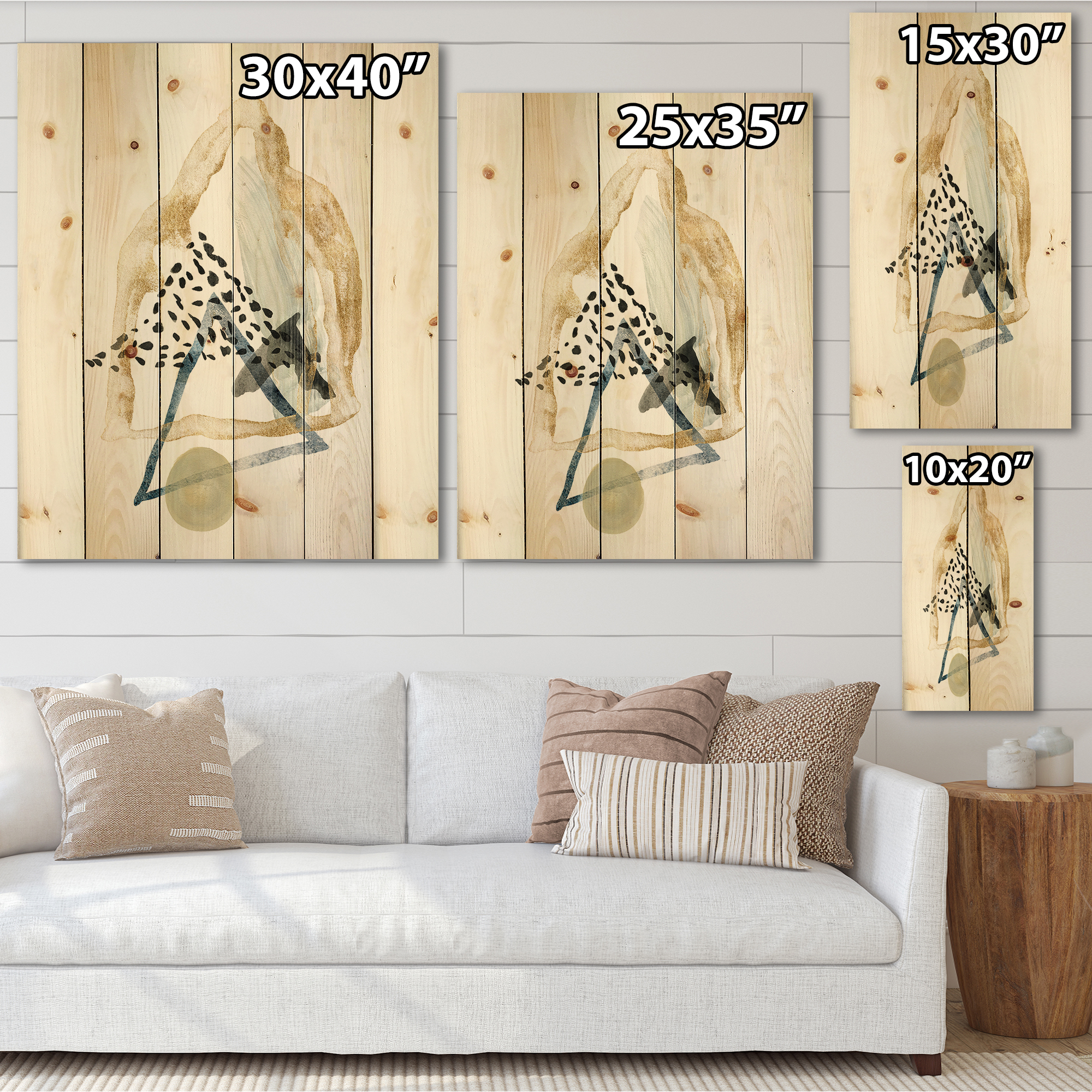 Designart 'Minimalistic Landscape of Moon With Mountains I' Modern Print on Natural Pine Wood