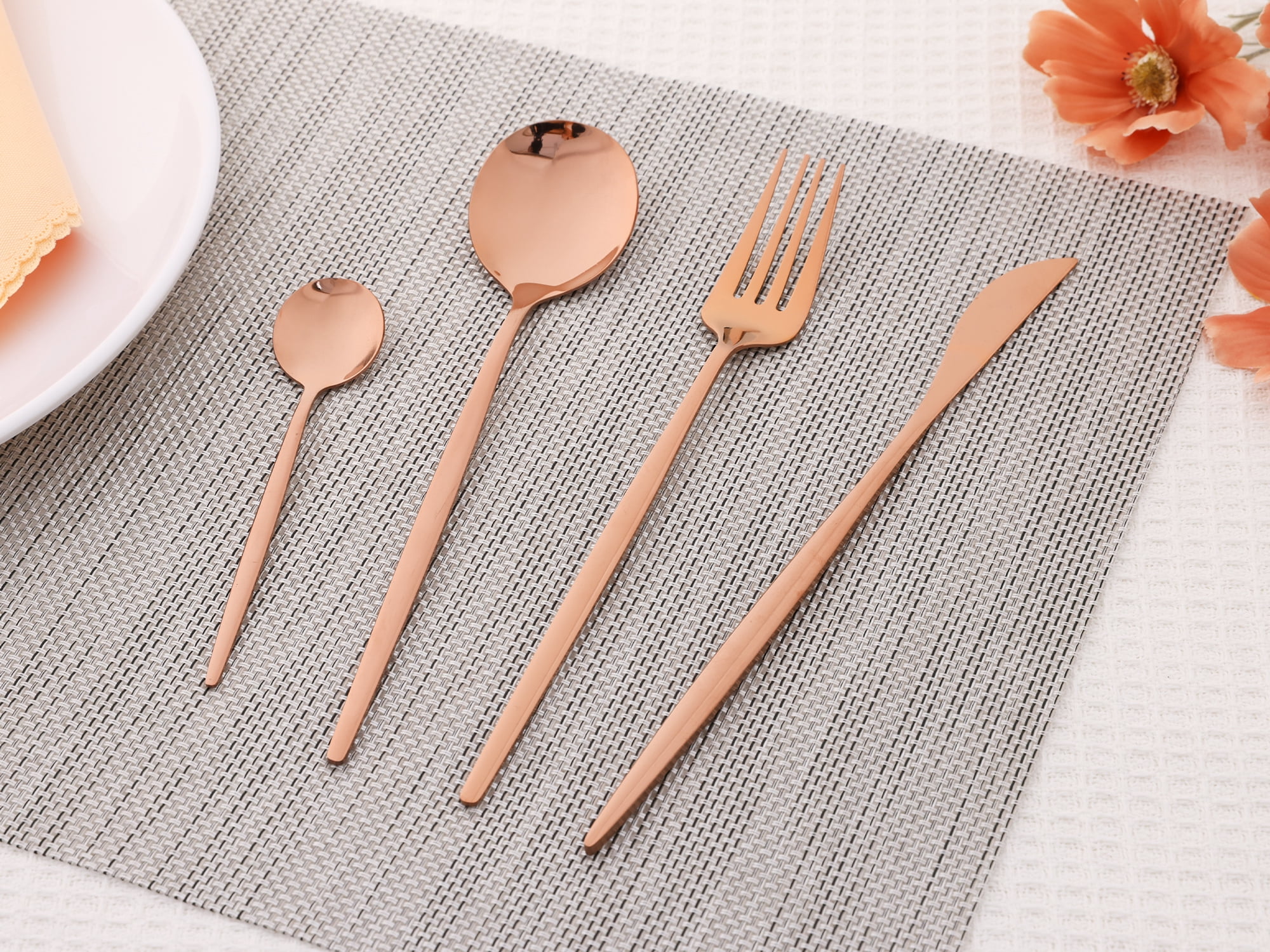 Unique Bargains 16 Pcs Silverware Set Stainless Steel Flatware Sets Rose Gold