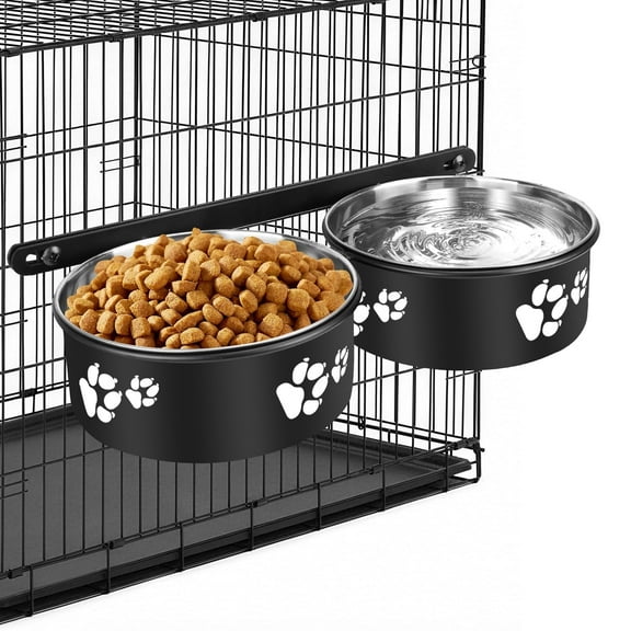 SSAWcasa 2Pcs Dog Crate Water Bowl No Spill, Stainless Steel Food and Water Bowls Hanging for Dog Cage, Crate, Kennel, Removable Coop Cage Cup for Large&Medium Dogs, Pets Black