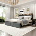 thumbnail image 3 of Hetoy King Bed Frame with 2 Storage Drawers, LED Bed Frame with 2-Tier Storage Headboard＆Charging Station, Metal Platform Bed Frame, No Box Spring Needed, Noise Free, Rustic Grey, 3 of 7