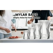 150 Pack Mylar Bags for Food Storage with Oxygen Absorbers, Labels and Clips - Resealable Ziplock Bags for Packaging,Pint Size Storage Bags(4 Size)