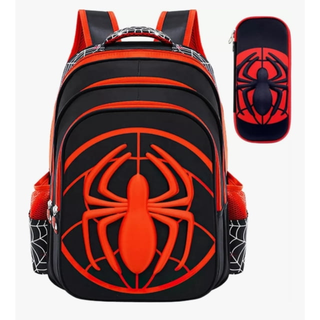 Estudiante Mochila Infantil Spider-man Con Estuche Lápices Negro Poliéster