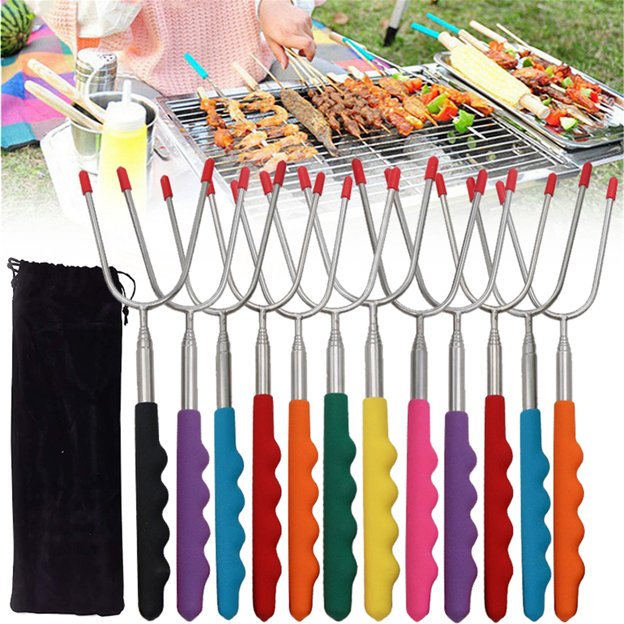 WWLD2K6 M MCIRCO Marshmallow Roasting Sticks,Set of 12 Pack 45''  Telescoping Smores Skewers Hot Dog Extending Stainless Steel Forks