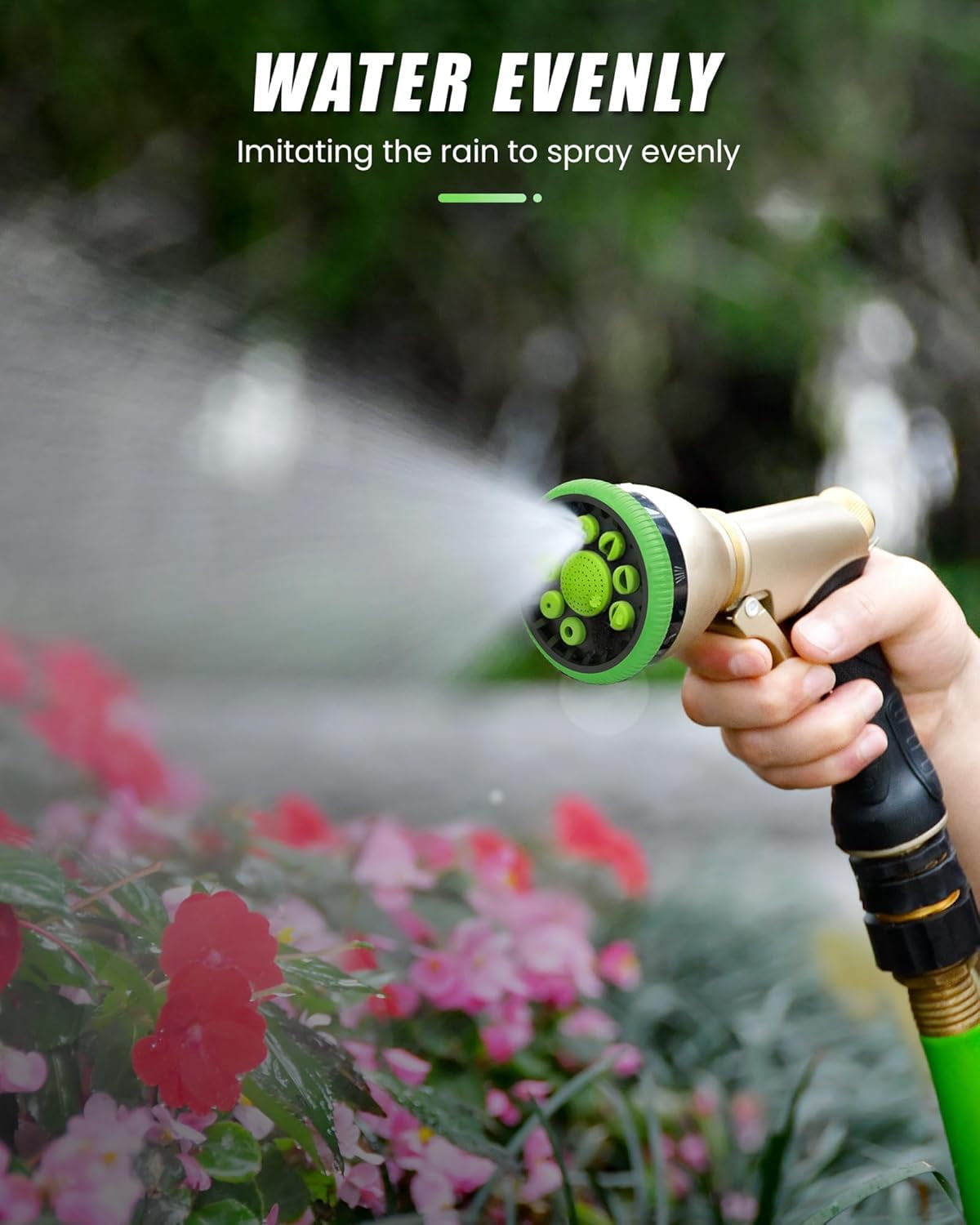 Garden Hose Nozzle, Heavy Duty Metal Water Hose Sprayer Nozzle with 9 Adjustable Spray Patterns, High Pressure Hand Sprayer for Watering Plants, Lawns, Car and Pet Washing (1, Green)