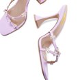 thumbnail image 2 of FSJ Women Crystal Flower Slip on Mules Open Square Toe Spool High Heels Summer Beach Party Slide Shoes Size 8.5 Lilac, 2 of 4
