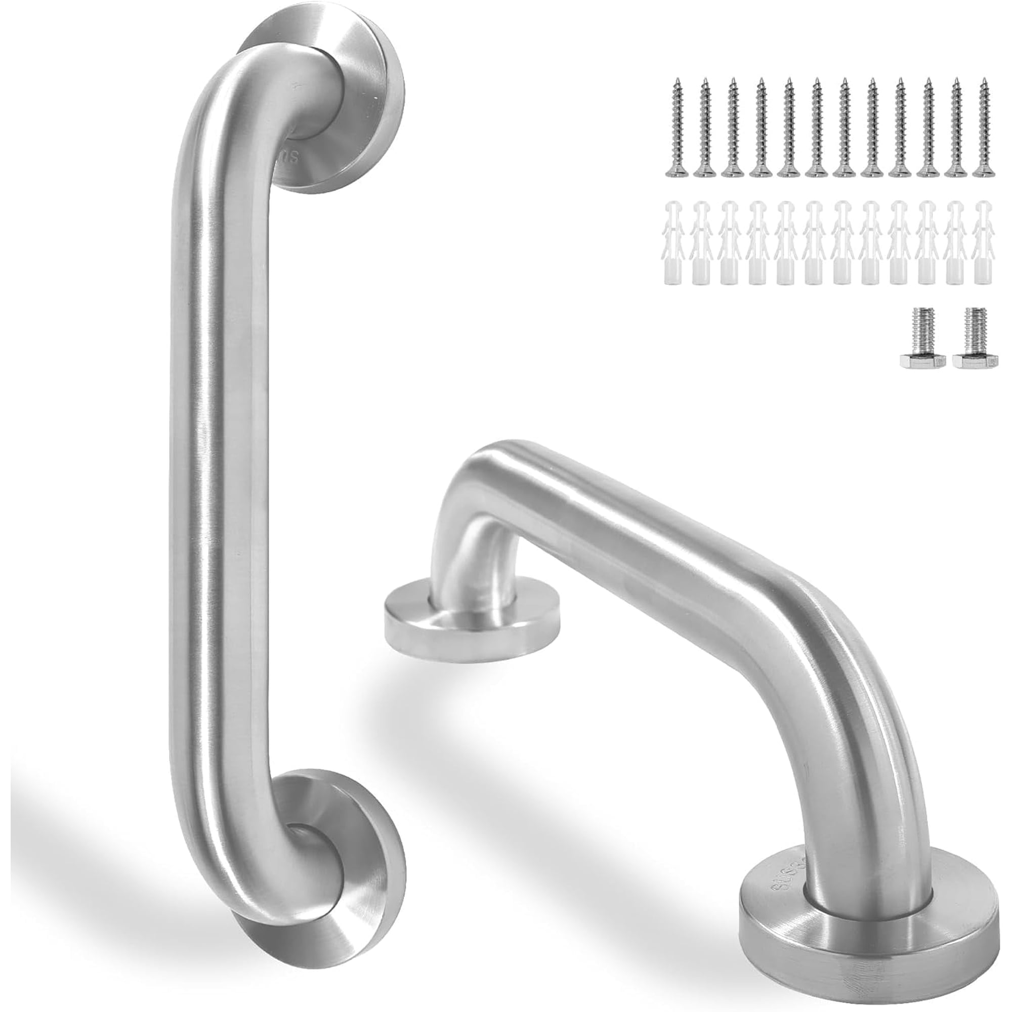 Shower Grab Bar, 2 Pack 12 Inch Brushed Nickel Bathroom Safety Bar, 1.25" Diameter 304 Stainless Steel Grab Bars for Bathtubs and Showers, Handicap Shower Grab Bar for Seniors Elderly