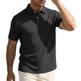 thumbnail image 2 of Ceisia Men's Textured Waffle Knit Short Sleeve Polo Shirt Black XL Gifts for Father, 2 of 9