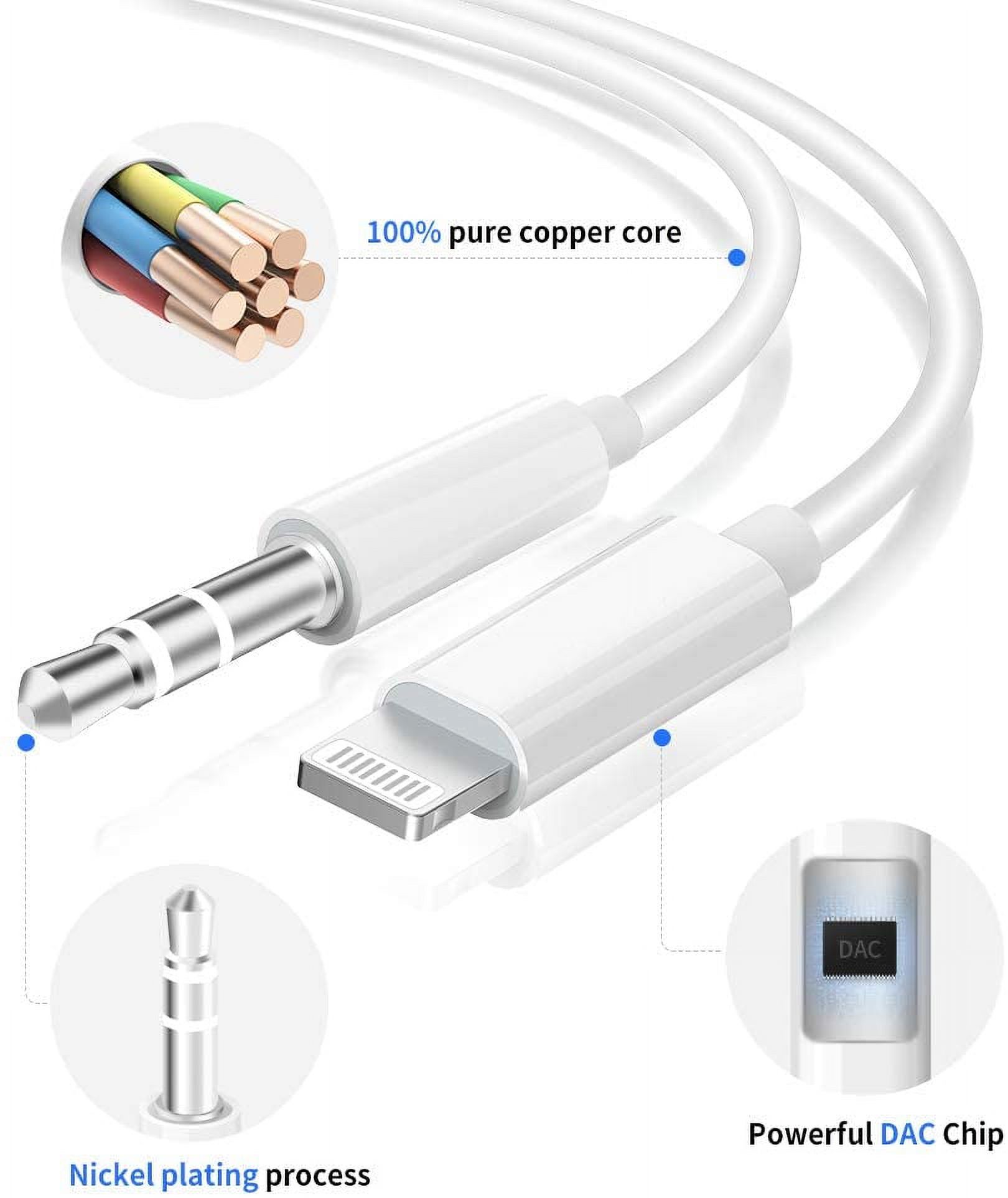 Aux Cord Compatible with iPhone,3.5mm Aux Cable for Car Compatible with iPhone 8/7/11/XS/XR/X/iPad/iPod for Car/Home Stereo, Speaker, Headphone, Support All iOS Version - 3.3ft White - image 2 of 7