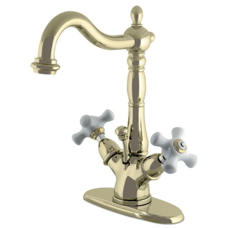 - Kingston Brass KS1432PX Heritage 4-Inch Centerset Lavatory Faucet, Polished Brass