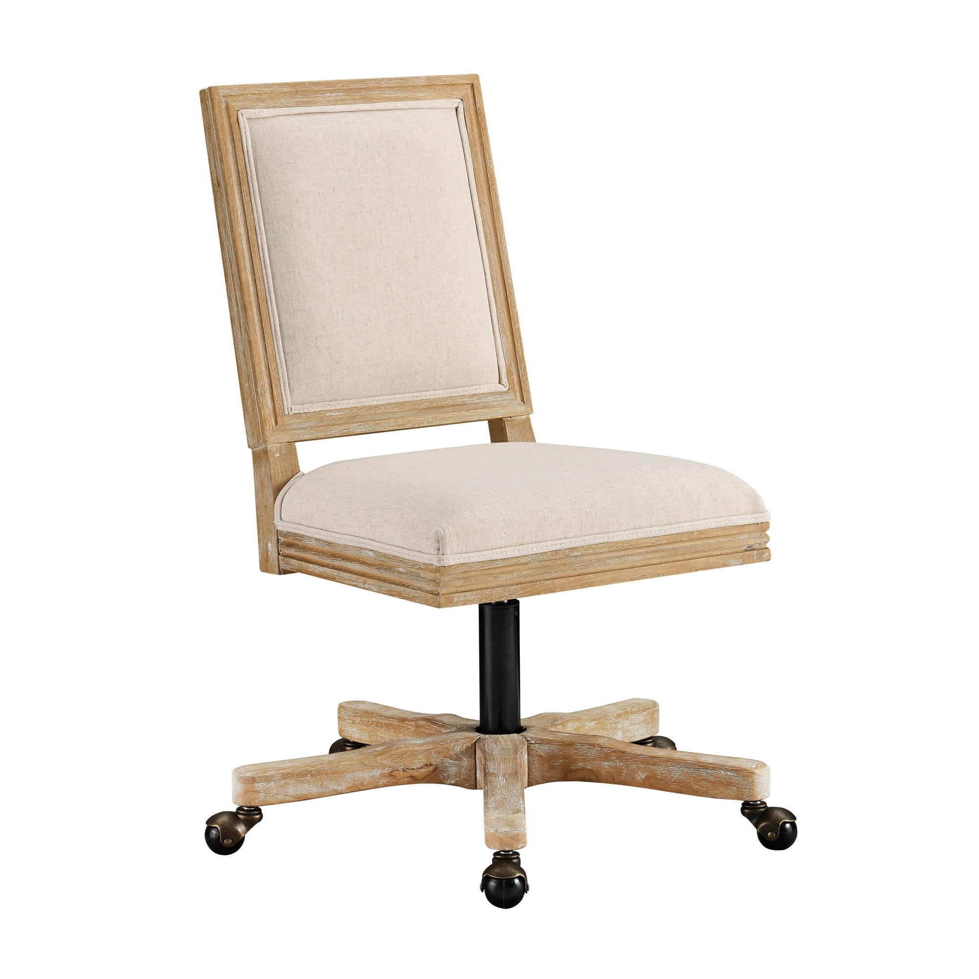 Rolling Wooden Frame Square Back Dining Chair with Casters, Brown and