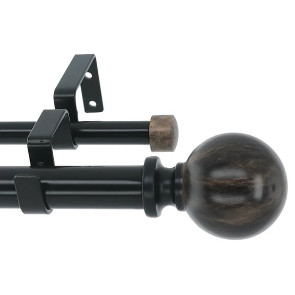 MERIVILLE 1" Double Curtain Rod Set, Adjustable 84–120 Inches, Spanish Black Marble Ball Finials, Black