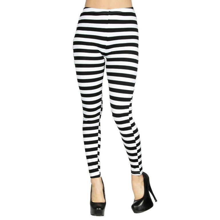 Simplicity Fashion Women Sexy Black White Pants Stripes Tights
