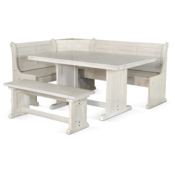 Sime 4pc Breakfast Nook Set, Dining Table and Corner Bench, White