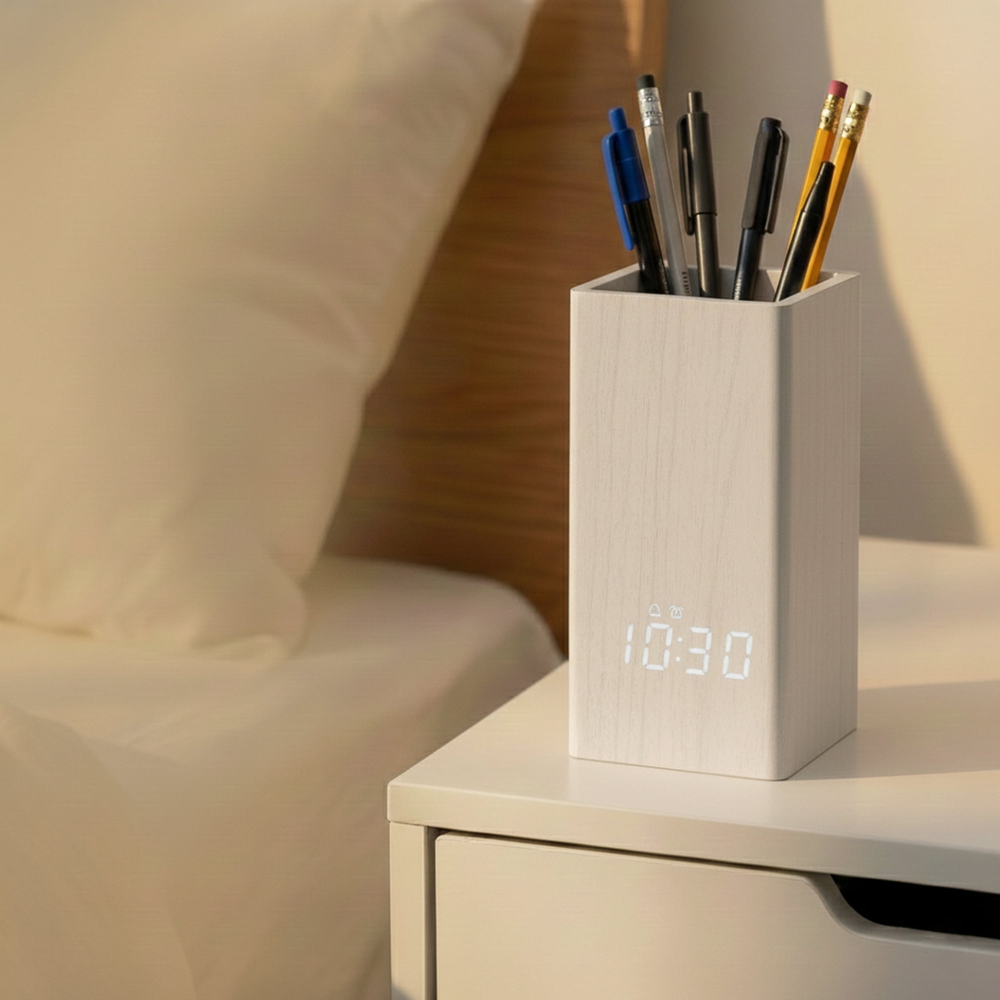 Unique Bargains Voice Wake-Up LED Alarm Clock White 5.5"L x 2.6"W x 2.8"H