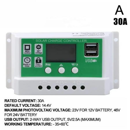 

30A PWM Solar Charge Controller 12V/24V USB Panel Battery Regulator LCD Dixp S0T4