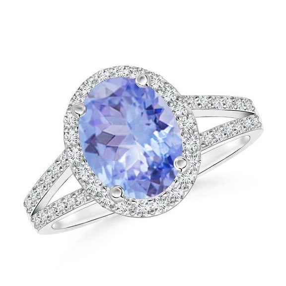 Angara Natural 1.9 Ct. Tanzanite with Diamond Halo Ring in 14K White Gold for Women (Ring Size: 10)