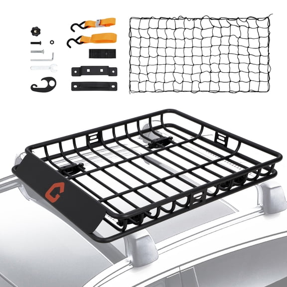 46" x 36" x 4.5" Roof Rack Cargo Basket, Heavy Duty Steel Cargo Carrier with Cargo Net & Luggage Holder Extension, Universal Rooftop Carrier for Trucks & SUVs, 200 lb Capacity