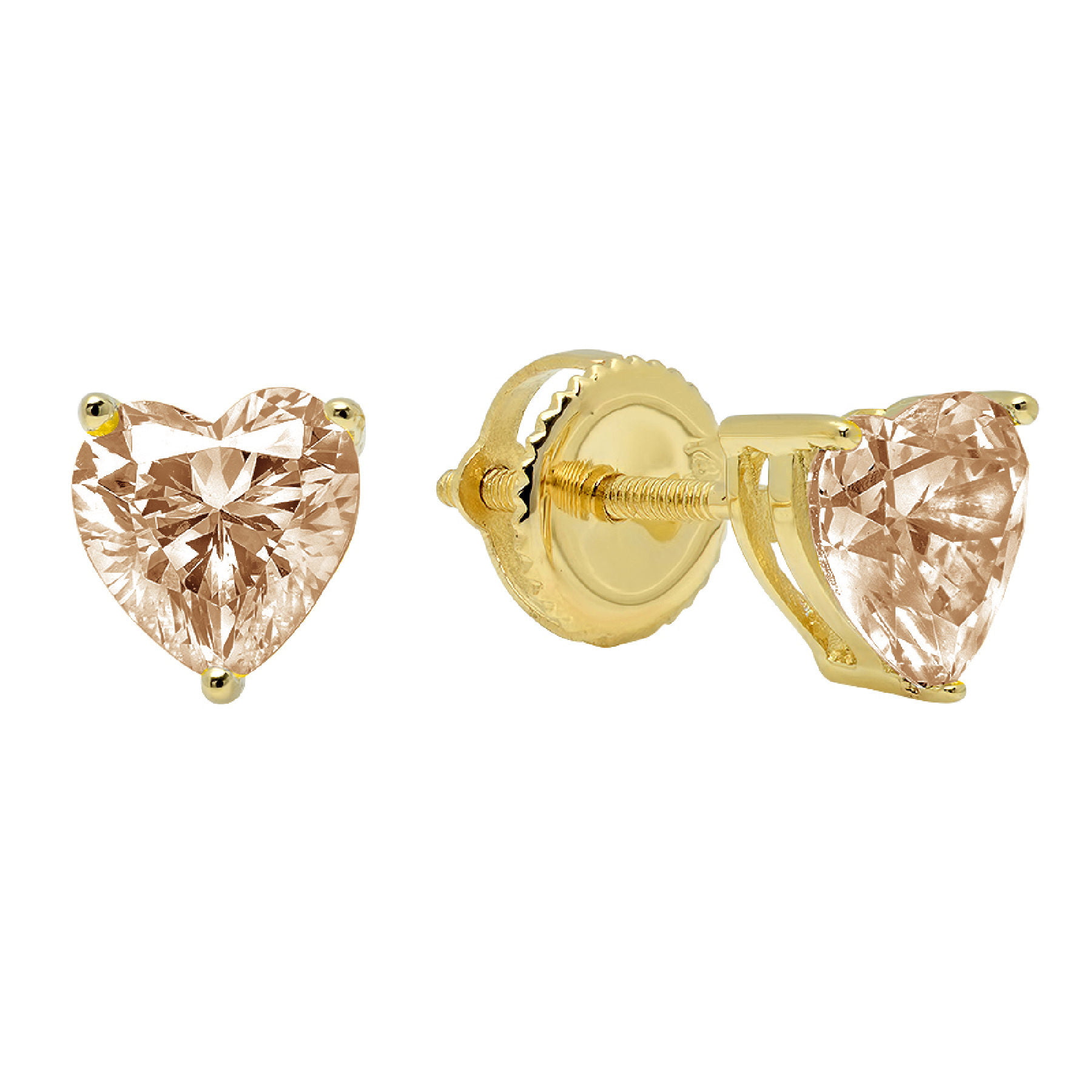 1Ct Created Diamond Heart Solid 14K Yellow Gold Stud Screw-Back Earrings 