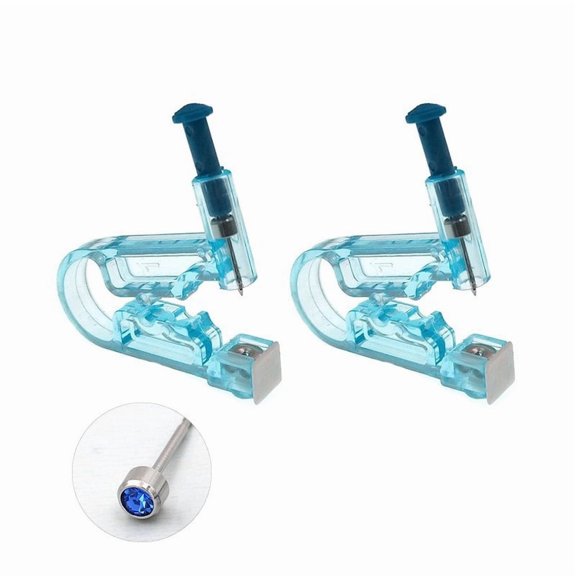 Built In Ear Piercer Set, 2 Piece Ear Piercing Device With Compact Blue Resin Housing For Home Carry And Setup