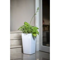 Algreen Modena Planter, 22-In. Round Taper Planter, Self-Watering, Glossy White