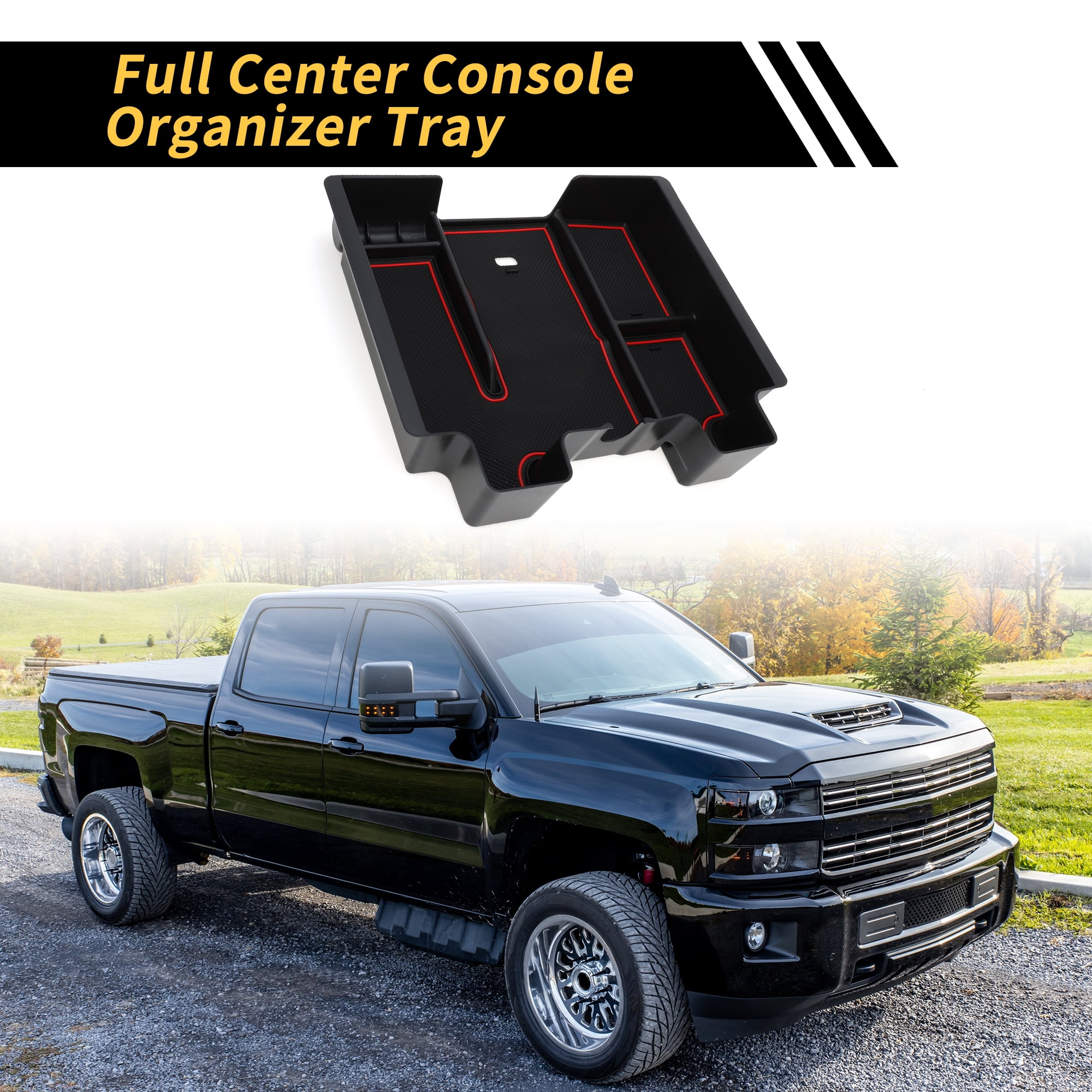 Unique Bargains Full Center Console Organizer Tray for Chevy Silverado 1500 for GMC Sierra 1500 2019-2022 Armrest Storage Box Insert Tray Full Console w/Bucket Seats ONLY Plastic Black Red