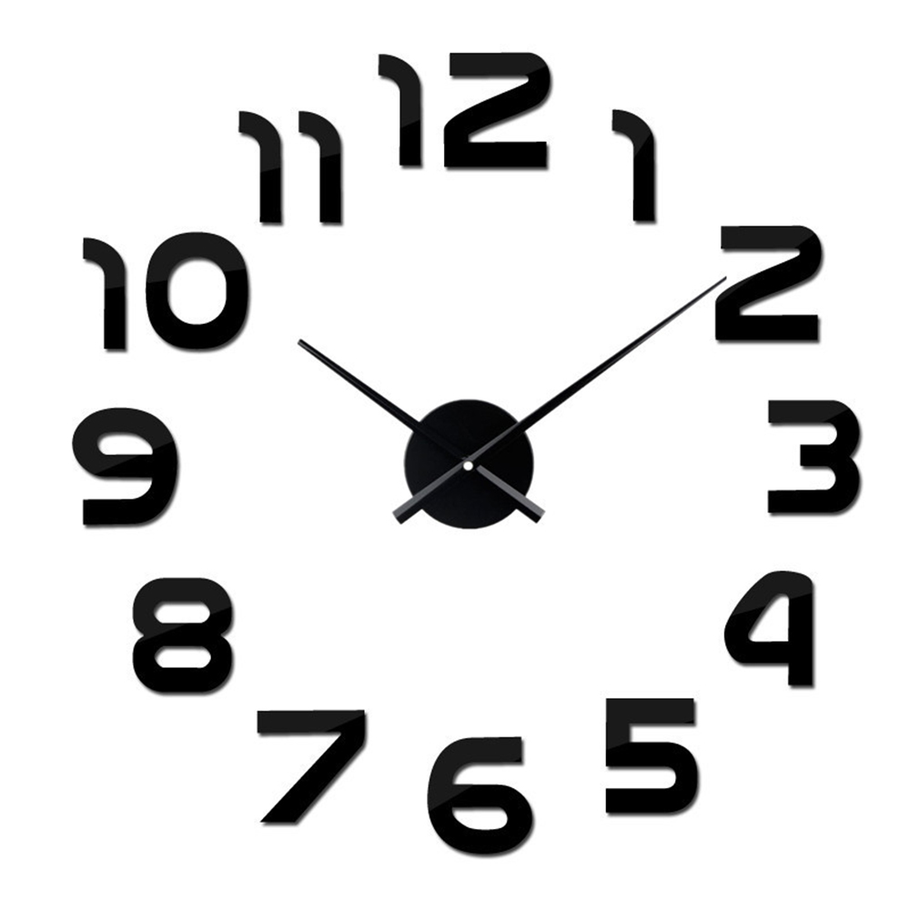 ODOMY Large Number Wall Clock 3D Mirror Sticker Modern Home Office