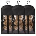 thumbnail image 1 of 3 Piezas Soporte para Extensiones Cabello Almacenamiento Pelucas Múltiples Soportes Bolsas con Colgador Negro, 1 of 8
