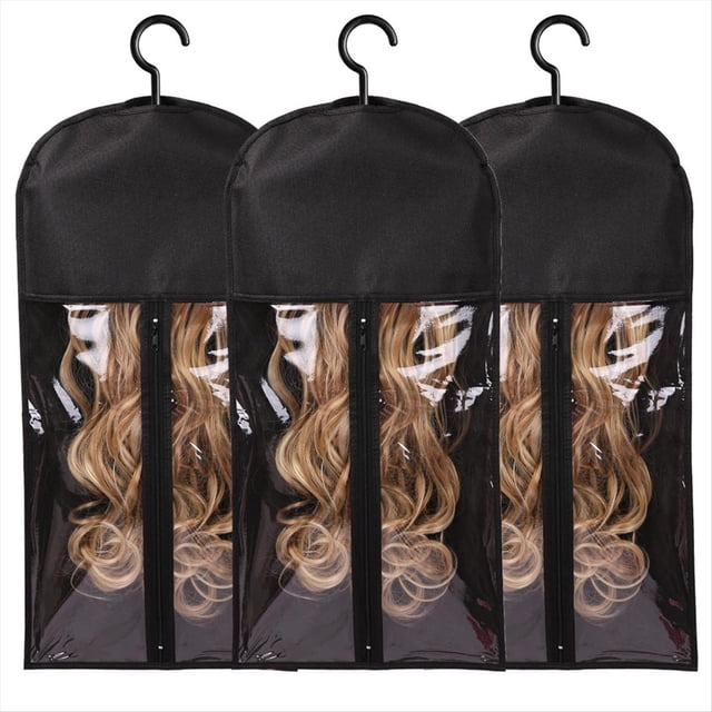 3 Piezas Soporte para Extensiones Cabello Almacenamiento Pelucas Múltiples Soportes Bolsas con Colgador Negro