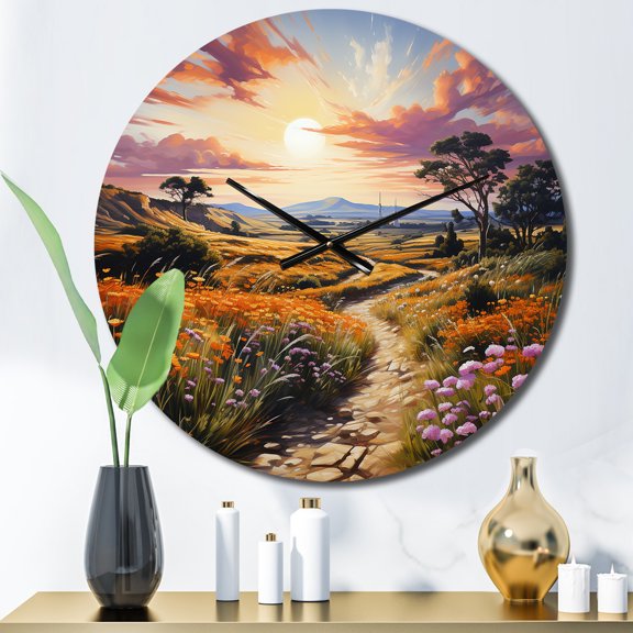 Designart "Majestic Spin in Green and Pink" Landscapes Oversized Wall Clock