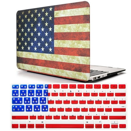 Q-Eshop 2 in 1 American Flag / Old Glory Flag / USA Flag Pattern Hard Shell Folio Case + QWERTY US Keyboard Cover for MacBook Air 13'