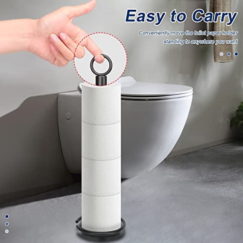 Freestanding 4-Roll Toilet Paper Holder Stand with Reserve Storage, All-Metal Bathroom & Kitchen Countertop Organizer in Matte Black