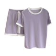 thumbnail image 4 of Hontri Women's Summer Pajama Set - 2-Piece Short Sleeve Sleepwear with Pockets (Breathable Cotton | Matching Top & Shorts | Home Lounge Wear) (Purple | XL), 4 of 4