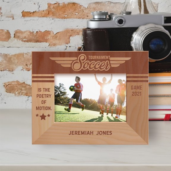 Soccer Is The Poetry Of Motion Personalized Wooden Frame-5" x 3 1/2" Brown Horizontal