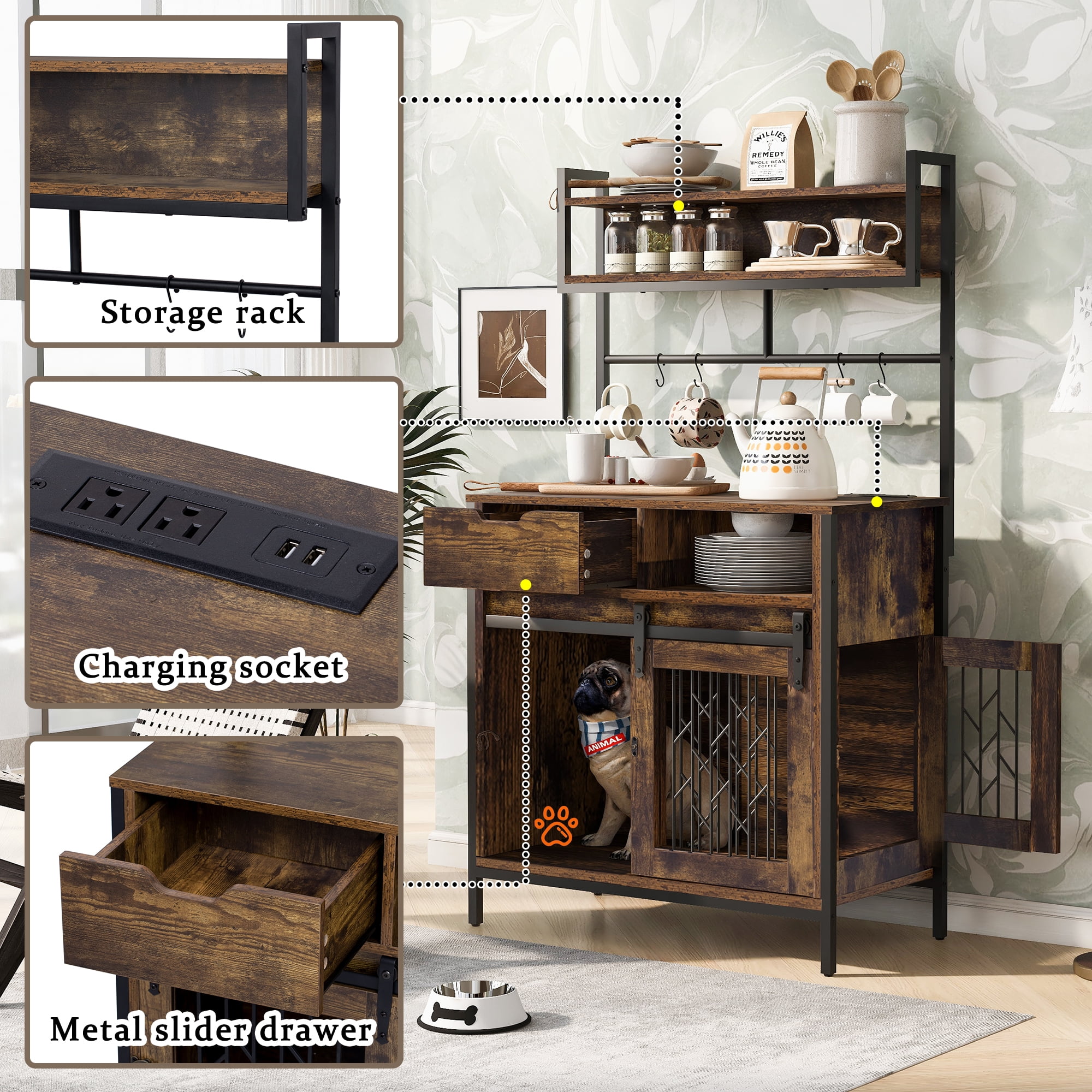 Euroco Furniture Style 2 in 1 PET FRIENDLY Dog Crate Composite Desk Hutch Pet Friendly Furniture