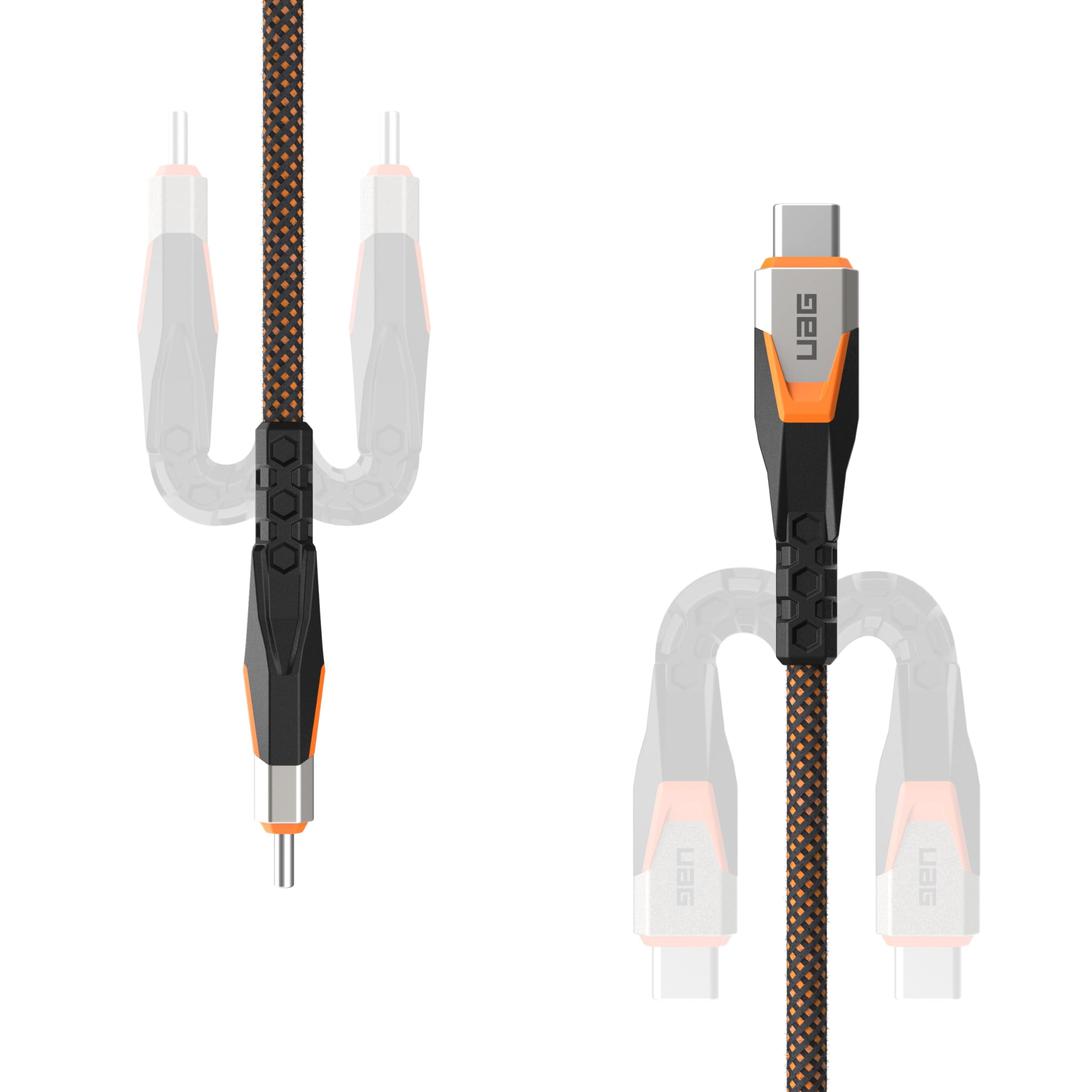 UAG SRGE USB 3.2 Gen 2 240W 20Gbps USB-C to USB-C Cable 2.5ft Rugged Reinforced SuperSpeed Fast Charging Cable with Strap Compatible with iPhone 17/16/15, Galaxy S25/S24/S23 & MacBook, Black/Orange